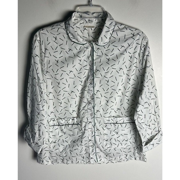 Lake Sz Small White & Green Squiggles Button Up Collared Pyjama Top - Picture 1 of 7